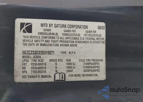 2003 Saturn Vue 4 Cyl from USA, damaged, VIN 5GZCZ33D23S915071